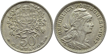 Португалия 50 сентаво 1967 KM 577 медно-никель 4395-755