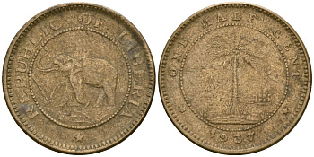 Либерия 1/2 цента 1937 KM 10 латунь 4174-341