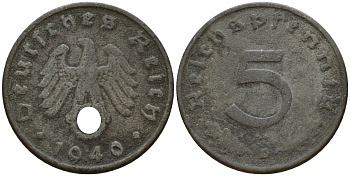 Германия 5 рейхспфеннигов 1940 D KM 100, J. 370 цинк 4154-938