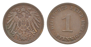 Германия 1 пфенниг 1903 A, Вильгельм II (1888-1918) KM 10, J. 10 медь 4647-835