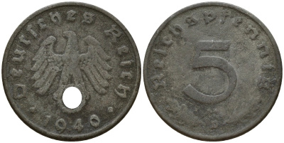 Германия 5 рейхспфеннигов 1940 D KM 100, J. 370 цинк 4154-938