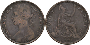 Великобритания 1 пенни 1890 Виктория (1837-1901) KM 755, Spink 3954 бронза 4144-712