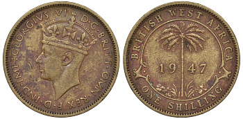 Британская Западная Африка 1 шиллинг 1947 Георг VI KM 23 никель латунь 25-1613