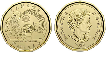 Канада 1 доллар 2022 Оскар Питерсон, пианист KM 3188 сталь плакированная латунью  UNC  4531-141