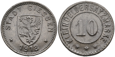 ГЕССЕН 10 ПФЕННИГОВ 1918 КЛЯЙНГЕЛЬДМАРКЕ, НОТГЕЛЬД железо 75-1465