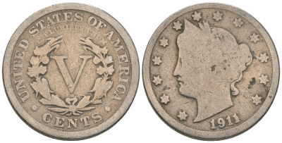 США 5 центов 1911 голова свободы KM 112 медно-никель 3336-344