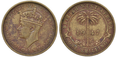 Британская Западная Африка 1 шиллинг 1947 Георг VI KM 23 никель латунь 25-1613