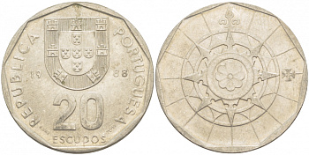 ПОРТУГАЛИЯ 20 ЭСКУДО 1988 INCM KM 634.1 медно-никель 3718-436