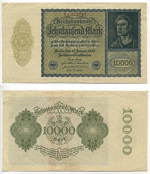 ГЕРМАНИЯ 10000 МАРОК 1922 19 ЯНВАРЯ 1922, АЛЬБРЕХТ ДЮРЕР Pick 72 бумага XF+ 7183-9-1