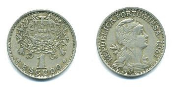 ПОРТУГАЛИЯ 1 ЭСКУДО 1951 ГОЛОВА СВОБОДЫ ВПРАВО KM 578 медно-никель 4383-236