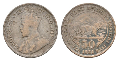 Британская Восточная Африка 50 центов 1921 Георг V (1910-1936) KM 20 серебро 4655-455