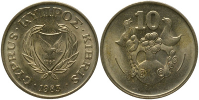 Кипр 10 центов 1983 KM 56.1 никель латунь aUNC 4401-1246