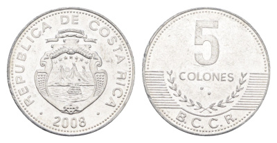 Коста-Рика 5 колонов 2008 KM 227b алюминий aUNC 4664-752