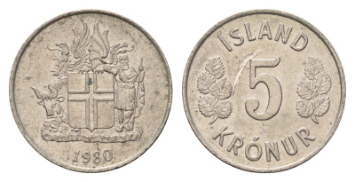 Исландия 5 крон 1980 KM 18 медно-никель UNC 4687-915