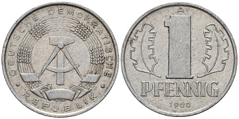 ГДР 1 пфенниг 1960 A KM 8.1 алюминий 39-468