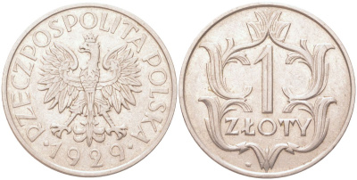 Польша 1 злотый 1929 Y 14 никель 4122-723