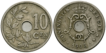 Бельгия 10 сантимов 1905 Belgie KM 53 медно-никель 4172-1212