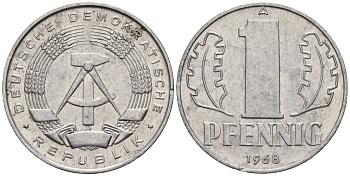 ГДР 1 пфенниг 1968 A KM 8.1 алюминий 99-428
