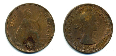 Великобритания 1 пенни 1963 Елизавета II (1952-2022) KM 897, Spink 4157 бронза 57-935