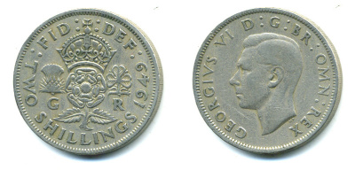 Великобритания 2 шиллинга (флорин) 1949 Георг VI (1936-1952) KM 878, Spink 4107 медно-никель 4383-832
