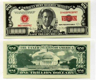 США 1000000000000 ДОЛЛАРОВ 2001 СУВЕНИРНАЯ БАНКНОТА, ДЖОРЖ БУШ ПРЕЗИДЕНТ, БЕЛЫЙ ДОМ бумага UNC (ПРЕСС) 8588-69-1-2