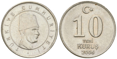 Турция 10 новых курушей 2006 KM 1166 медь цинк никель 4602-1124