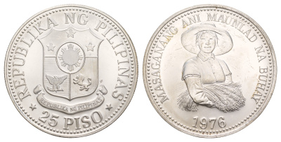 Филиппины 25 песо (писо) 1976 ФАО KM 214 серебро BU 413-444