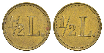 Германия пивной жетон в 1/2 литра пива ND диаметр 24,2 мм, вес 4,4 гр латунь 4171-743