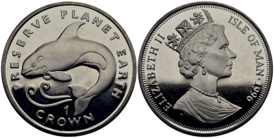 Остров Мэн 1 крона 1996 серия сохраним планету земля, касатка КМ 585 медно-никель UNC M91-11