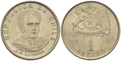Чили 1 эскудо 1972 Хосе Мигель Каррера KM 197 медно-никель 4388-924