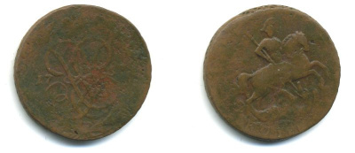 РОССИЯ 1 КОПЕЙКА 1757 медь 61-124