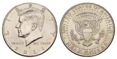 США 1/2 доллара (50 центов) 2011 D, Джон Кеннеди KM A202b медь плакированная медно-никелем UNC 4634-431