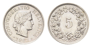 Швейцария 5 раппенов 1963 B KM 26 медно-никель 4705-1254