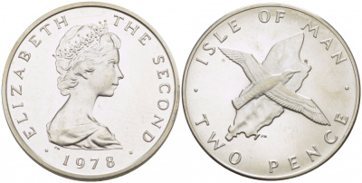 ОСТРОВ МЭН 2 ПЕНСА 1978 ТИРАЖ 10000 ЭКЗ. КМ 34 a серебро UNC 650-433