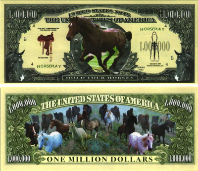 США 1000000 ДОЛЛАРОВ 2002 СУВЕНИРНАЯ БАНКНОТА, ЛОШАДИ бумага UNC (ПРЕСС) 7198-42-2-1