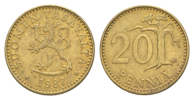 Финляндия 20 пенни 1987 KM 47 алюминиевая бронза 4648-436