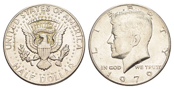 США 1/2 доллара (50 центов) 1979 Джон Кеннеди KM A202b медь плакированная медно-никелем aUNC 4536-1145