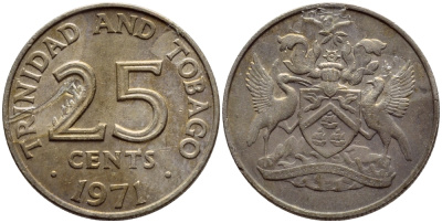 Тринидад и Тобаго 25 центов 1971 герб KM 4 медно-никель 4396-662