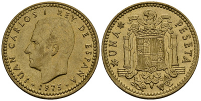 Испания 1 песета 1975 Хуан Карлос I (1975-2014) KM 806 алюминиевая бронза 4176-334
