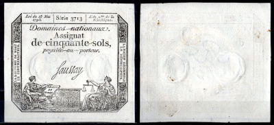Франция 50 солей 1793 Pick A56 бумага 8613-40-3-2