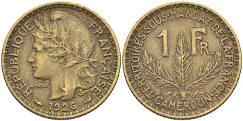 Французский Камерун 1 франк 1926 (а), монетный двор Париж KM 2 алюминиевая бронза 58-1215