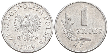 ПОЛЬША 1 ГРОШ 1949 KM 39 алюминий 187-556