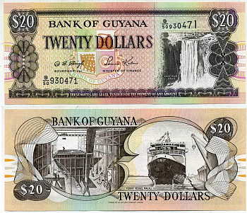 Гайана 20 долларов ND (1996-2018) водопад Кайетур, судостроение, паромное судно "Малали", Dolly Singh, Saisnarine Kowlessar Pick 30 b2 бумага UNC (пресс) 7548-91-3