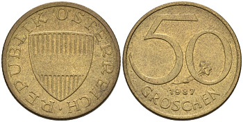 Австрия 50 грошей 1987 KM 2885 алюминиевая бронза 4567-967
