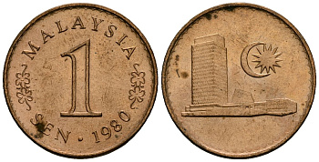 Малайзия 1 сена 1980 KM 1a сталь плакированная медью 4136-954