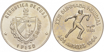 Куба 1 песо 1983 XXII Олимпийские игры в Лос-Анжелесе 1984 года, метание диска KM 174 медно-никель UNC 189-813