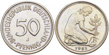 ФРГ 50 ПФЕННИГОВ 1983 J KM 109.2 медно-никель 4392-1061