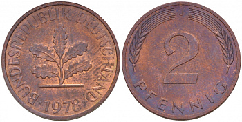 ФРГ 2 ПФЕННИГА 1978 J KM 106a, J.381a сталь плакированная сталь плакированная медьюю 4547-1151