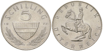 Австрия 5 шиллингов 1975 KM 2889a медно-никель 4589-453