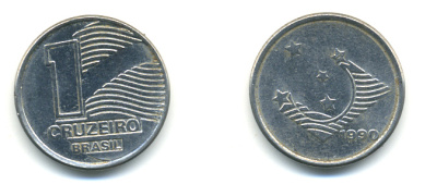 Бразилия 1 крузейро 1990 KM 617 нержавеющая сталь aUNC 93-751